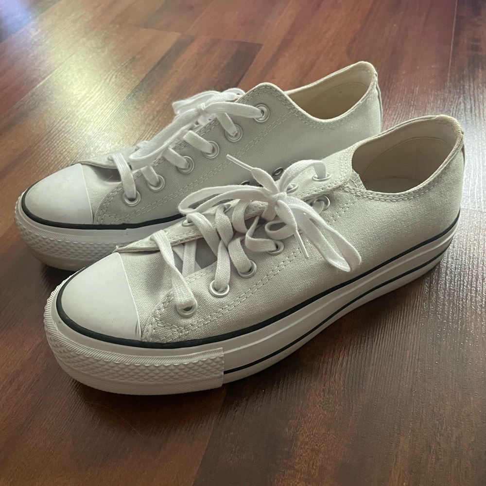 Converse Gray Canvas Sneakers with Platform Sole